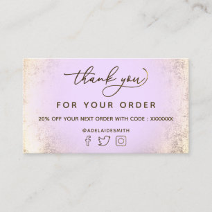 lavender faux gold foil thank you card