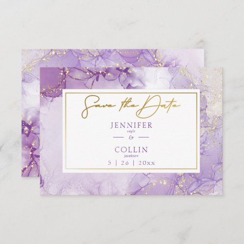Lavender  Faux Gold Marbleized Wedding Save The Date