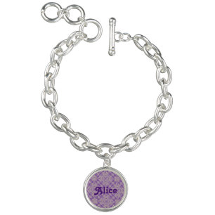Lavender Faux Lace Charm Bracelet, Silver Plated Bracelet