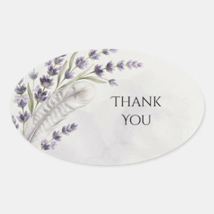 Lavender Feather Sprig Wedding Favor Oval Sticker