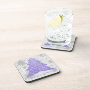 Lavender Festive Christmas Tree Plastic Coaster