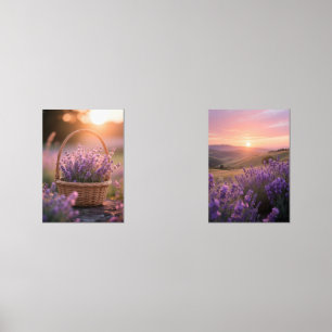 Lavender Field at Sunset – Serene Purple Landscape Wall Art Sets