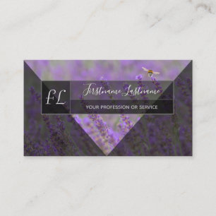 Lavender field bumblebee gray triangles monogram business card