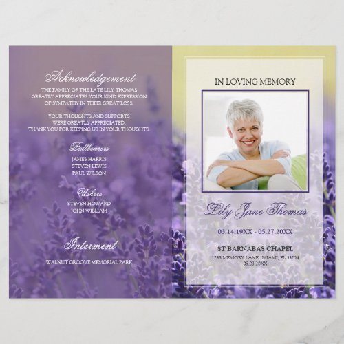 Lavender Field Funeral Program  In Loving Memory Flyer