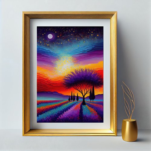 Lavender Field in France _ Provence by Night Poster