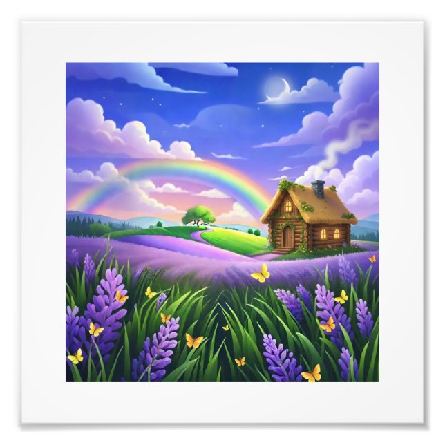 Lavender Field Rainbow Cottage Dream Photo Print (Front)