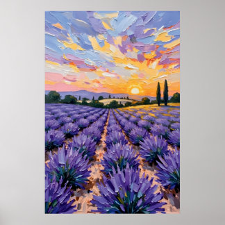 Lavender Field Sunset Oil Painting Poster
