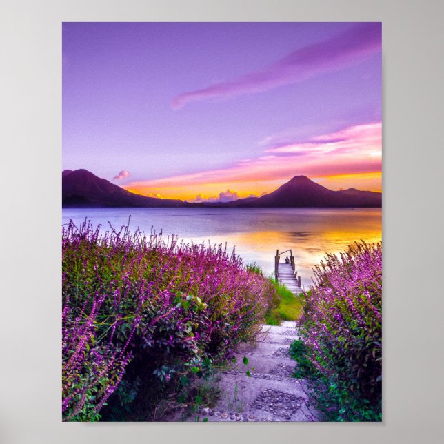Lavender Field Sunset Sunrise Landscape Scenery Poster (Front)