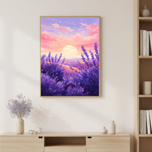 Lavender Field Sunset Wall Art Print Poster