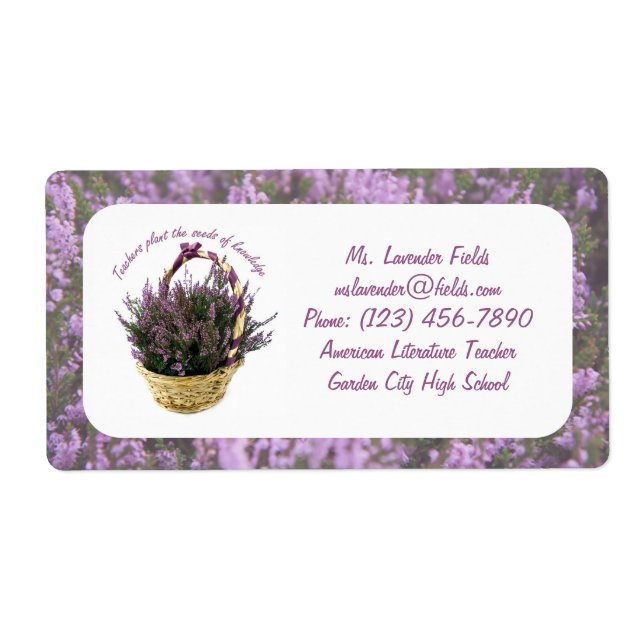 Lavender Fields and Basket Teacher Info Labels (Front)