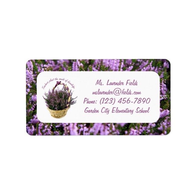 Lavender Fields and Basket Teacher Info Labels (Front)