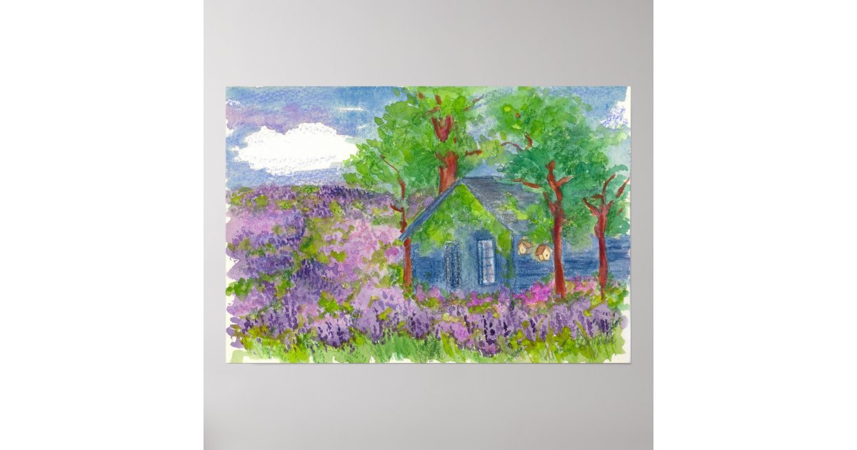Lavender Fields Country Cabin Watercolor Painting Poster Zazzle