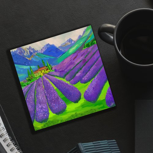 Lavender fields in front of mountains holiday card