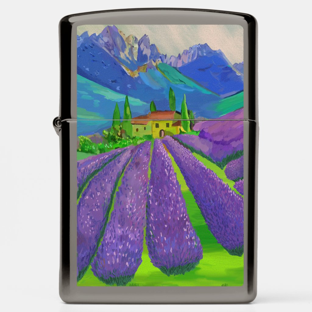 Lavender fields in front of mountains