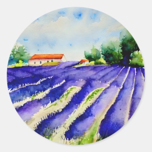 Lavender fields Landscape  Classic Round Sticker