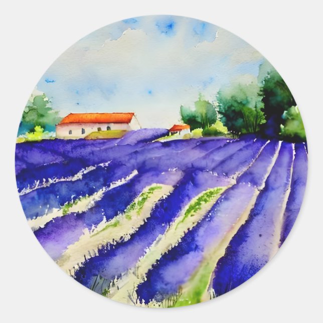 Lavender fields Landscape  Classic Round Sticker (Front)