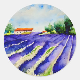 Lavender fields Landscape  Classic Round Sticker