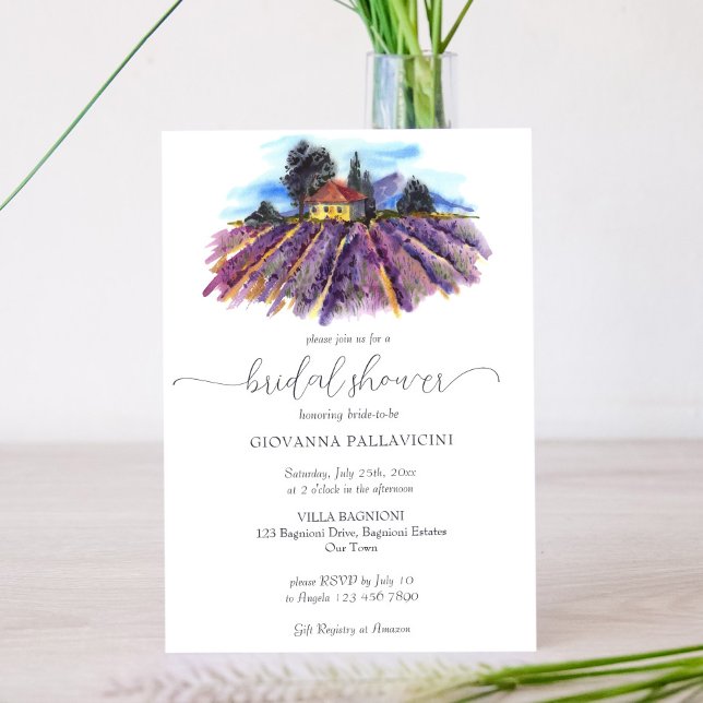 Lavender fields Mediterranean villa bridal shower Invitation (Creator Uploaded)