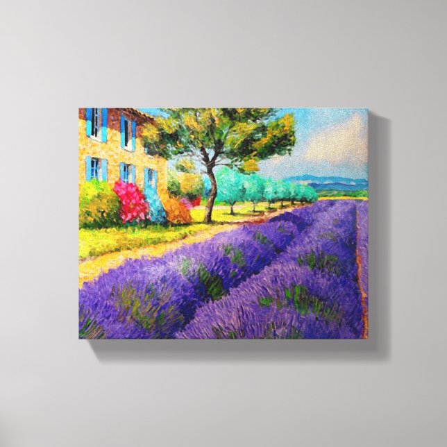 Lavender Fields n Provence Watercolor Canvas Print (Front)
