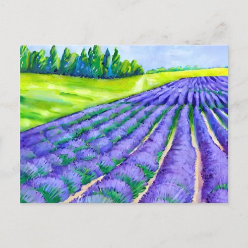 Lavender fields painting postcard