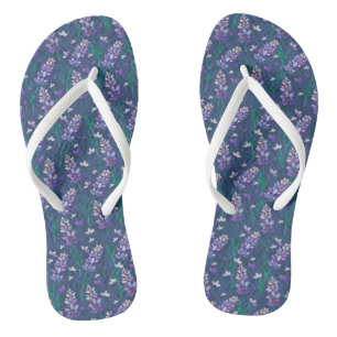 Lavender Fields Pattern in Purple Flip Flops