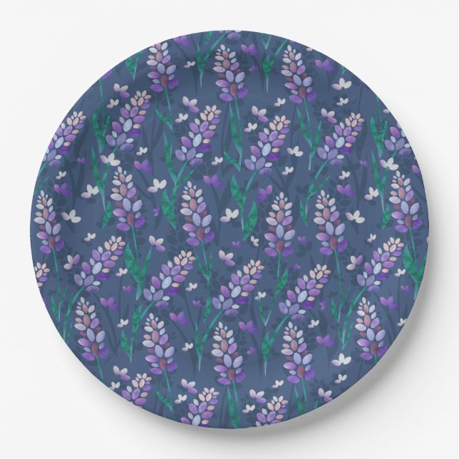 Lavender Fields Pattern in Purple Paper Plates (Front)