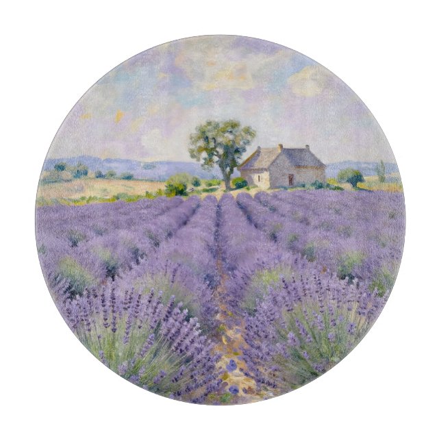 Lavender Fields Provence Cottage Impressionist Cutting Board (Front)