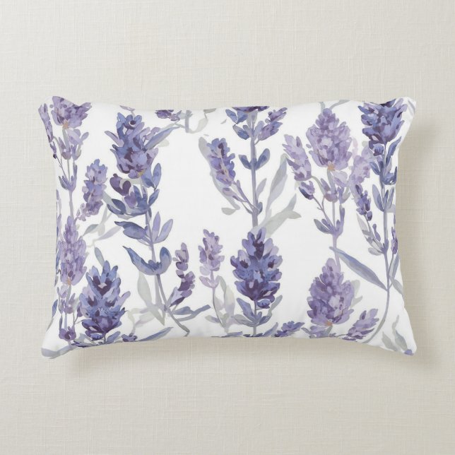Lavender Fields | Purple Watercolor Flower Pattern Accent Pillow (Front)