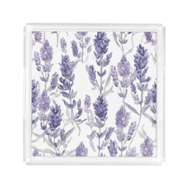Lavender Fields | Purple Watercolor Flower Pattern Acrylic Tray (Front)