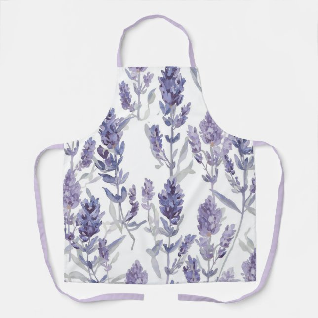 Lavender Fields | Purple Watercolor Flower Pattern Apron (Front)