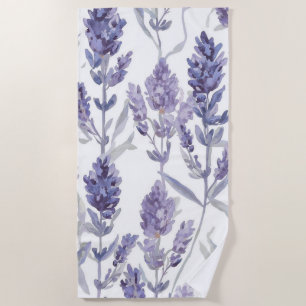 Lavender Fields   Purple Watercolor Flower Pattern Beach Towel