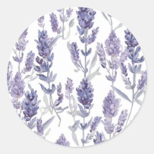 Lavender Fields Purple Watercolor Flower Pattern Classic Round Sticker