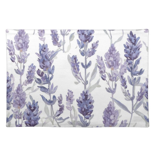 Lavender Fields | Purple Watercolor Flower Pattern Cloth Placemat (Front)