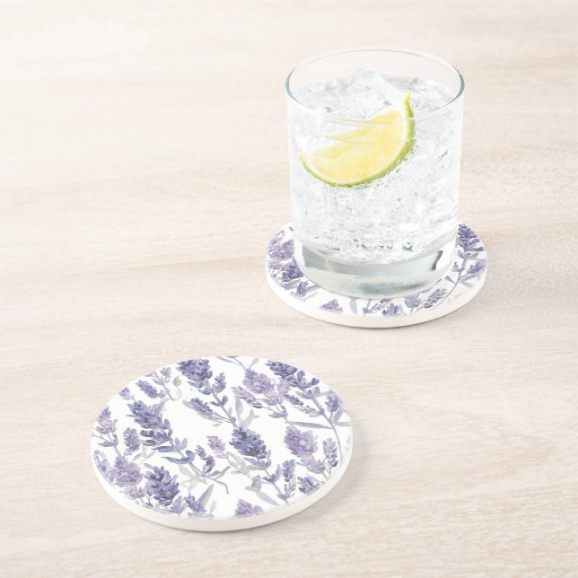 Lavender Fields | Purple Watercolor Flower Pattern Coaster (Side)