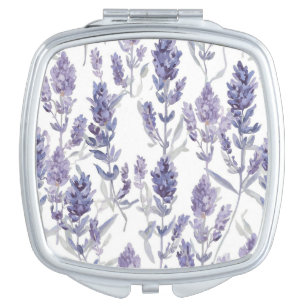 Lavender Fields Purple Watercolor Flower Pattern Compact Mirror