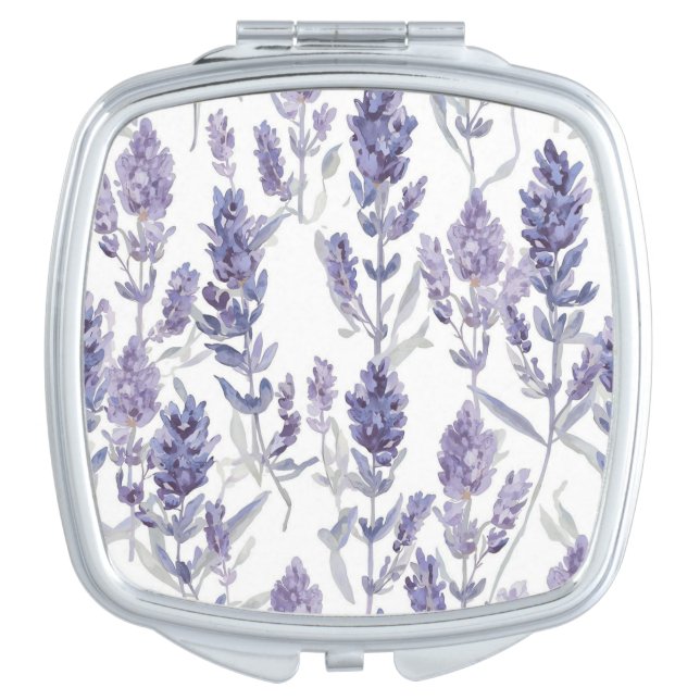 Lavender Fields | Purple Watercolor Flower Pattern Compact Mirror (Front)