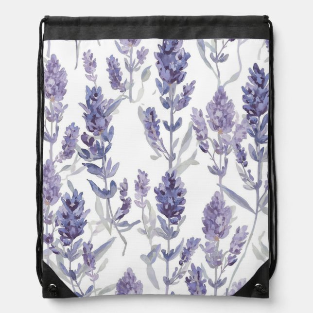 Lavender Fields | Purple Watercolor Flower Pattern Drawstring Bag (Front)