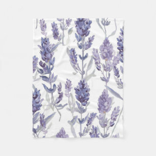 Lavender Fields   Purple Watercolor Flower Pattern Fleece Blanket