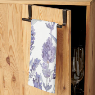 Lavender Fields Purple Watercolor Flower Pattern Kitchen Towel