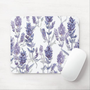 Lavender Fields Purple Watercolor Flower Pattern Mouse Pad