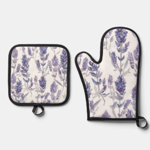 Lavender Fields Purple Watercolor Flower Pattern Oven Mitt & Pot Holder Set