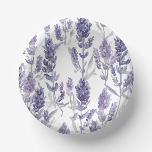 Lavender Fields | Purple Watercolor Flower Pattern Paper Bowls (Front)