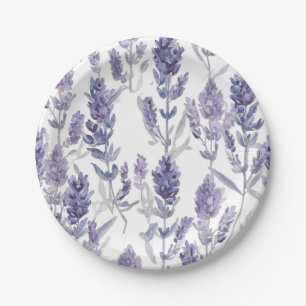 Lavender Fields Purple Watercolor Flower Pattern Paper Plates