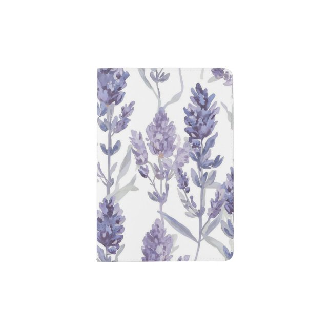 Lavender Fields | Purple Watercolor Flower Pattern Passport Holder (Front)