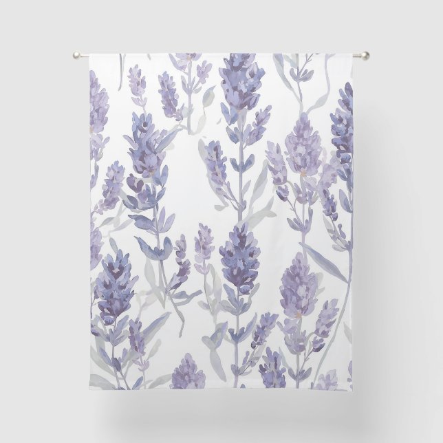 Lavender Fields | Purple Watercolor Flower Pattern Sheer Curtains (Front)