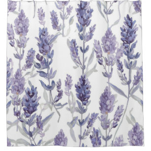 Lavender Fields Purple Watercolor Flower Pattern Shower Curtain