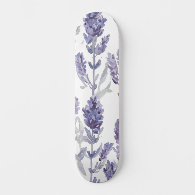 Lavender Fields | Purple Watercolor Flower Pattern Skateboard (Front)