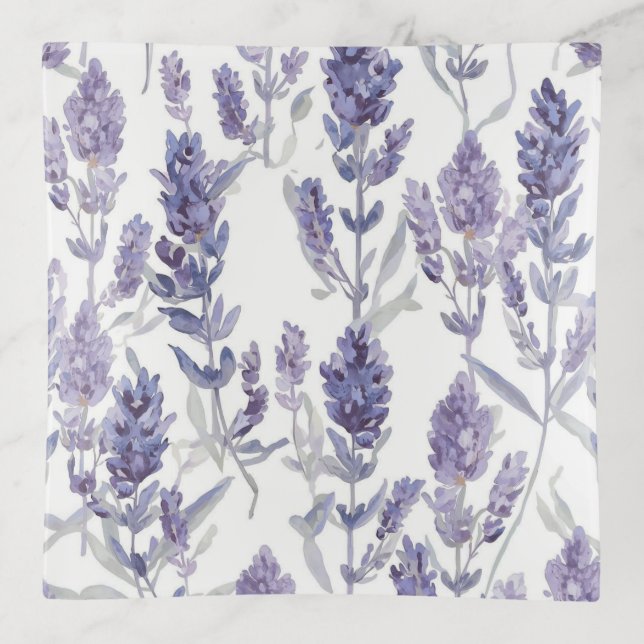 Lavender Fields | Purple Watercolor Flower Pattern Trinket Tray (Front)