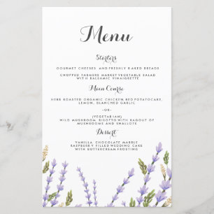 Lavender Fields Wedding Dinner Menu