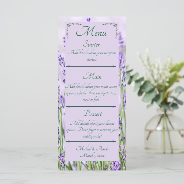 Lavender Fields Wedding Menu (Standing Front)